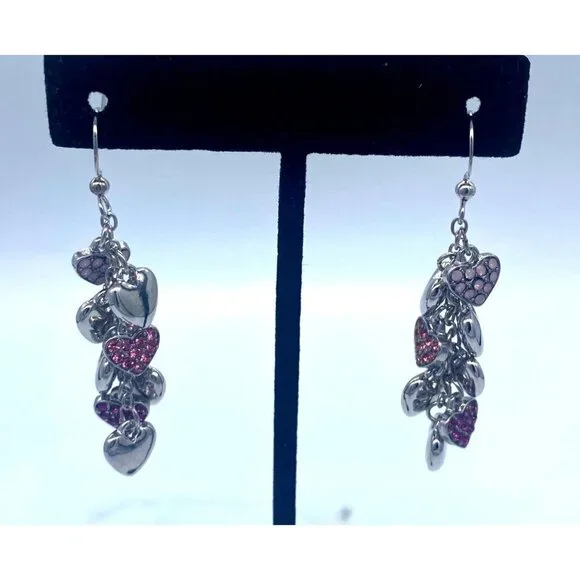 Holiday Lane Silver-tone Pave Rhinestone Heart Shaky Charm Linear Drop Earrings - Picture 6 of 8